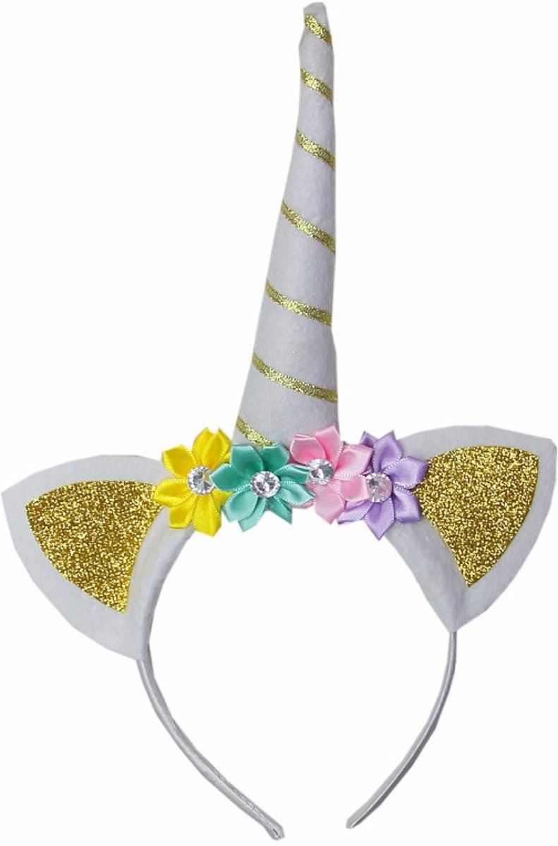 Unicorn diadeem wit bloemetjes | Eenhoorn diadeem wit